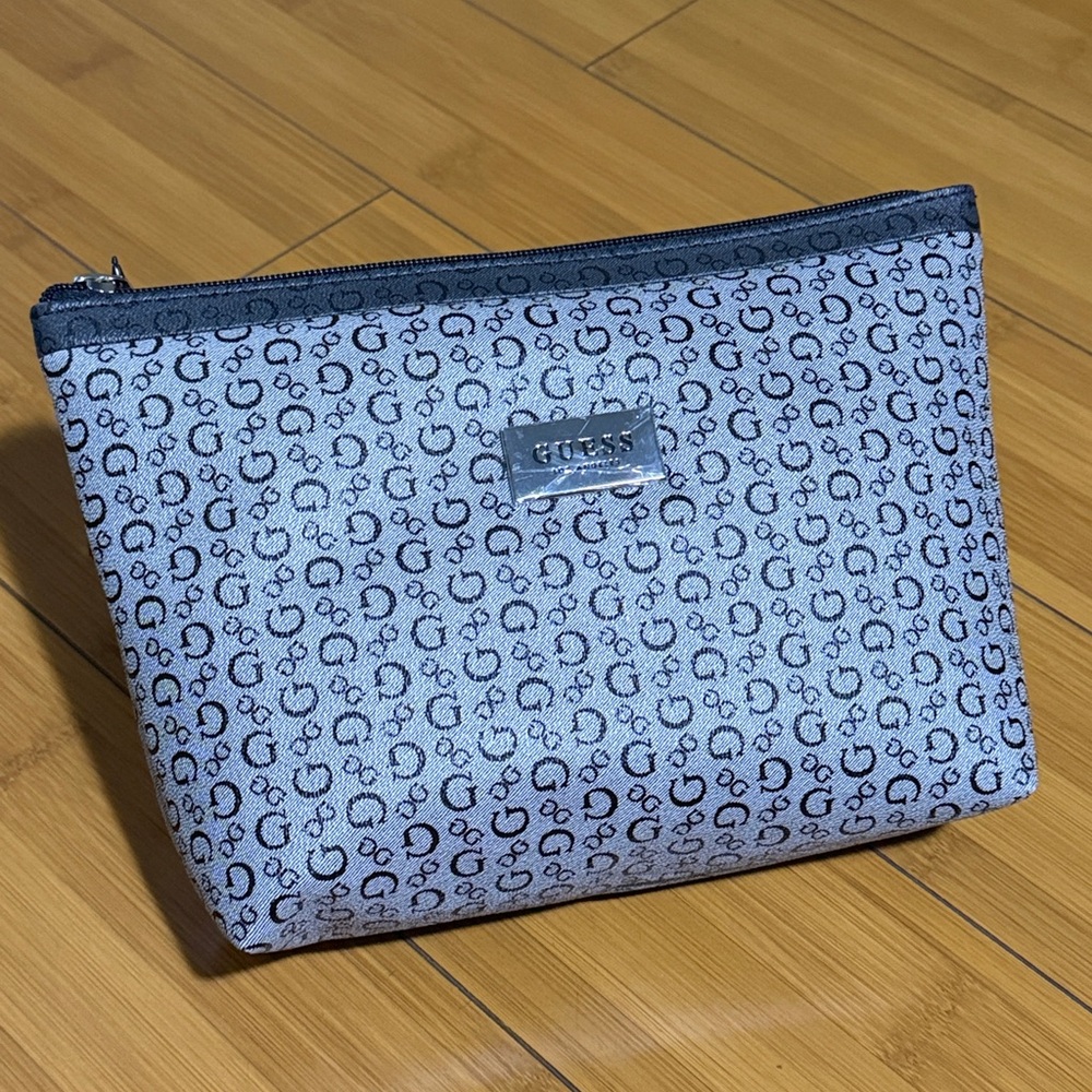 Guess Black and Gray Monogram Toiletries Bag with  Zipper